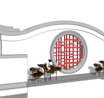 中式隔断墙景墙SU模型下载_sketchup草图大师SKP模型