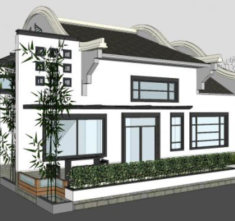 中式别墅建筑住宅SU模型下载_sketchup草图大师SKP模型