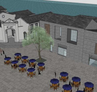 中式滨水商业街偏民国风格SU模型下载_sketchup草图大师SKP模型