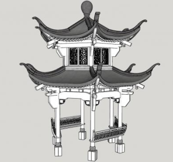 中式古建六角亭SU模型下载_sketchup草图大师SKP模型