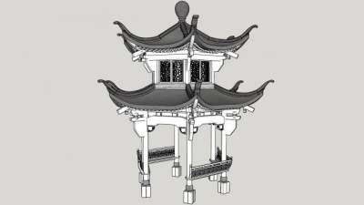 中式古建六角亭SU模型下载_sketchup草图大师SKP模型