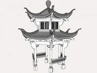 中式古建六角亭SU模型下载_sketchup草图大师SKP模型