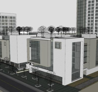 办公综合体便捷酒店建筑SU模型下载_sketchup草图大师SKP模型