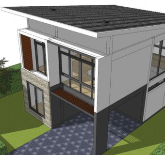 现代二层简单的小别墅SU模型下载_sketchup草图大师SKP模型