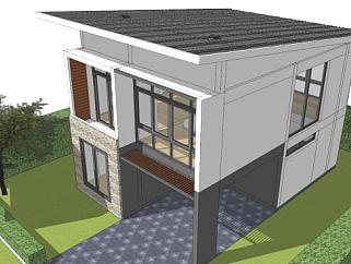 现代二层简单的小别墅SU模型下载_sketchup草图大师SKP模型