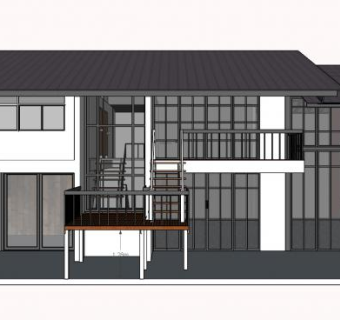 玻璃幕墙别墅二层建筑SU模型下载_sketchup草图大师SKP模型