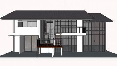 玻璃幕墙别墅二层建筑SU模型下载_sketchup草图大师SKP模型