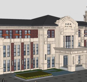 欧式会所建筑和钟楼SU模型下载_sketchup草图大师SKP模型