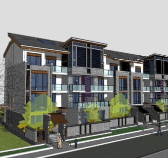 新中式别墅住宅建筑SU模型下载_sketchup草图大师SKP模型