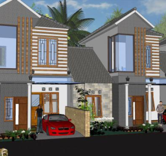 美式现代别墅住宅联排建筑SU模型下载_sketchup草图大师SKP模型