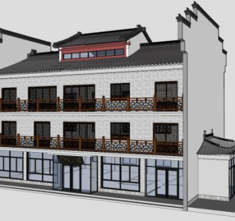 中式建筑酒楼饭店SU模型下载_sketchup草图大师SKP模型