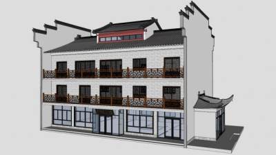 中式建筑酒楼饭店SU模型下载_sketchup草图大师SKP模型