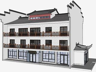 中式建筑酒楼饭店SU模型下载_sketchup草图大师SKP模型
