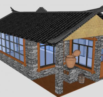 乡村建筑小酒坊房屋SU模型下载_sketchup草图大师SKP模型