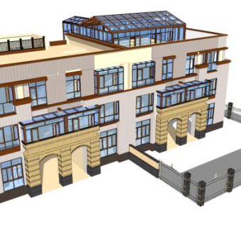 阳光房楼房建筑SU模型下载_sketchup草图大师SKP模型