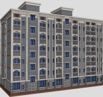 民国风格公寓建筑SU模型下载_sketchup草图大师SKP模型