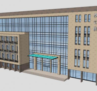 办公大楼建筑带玻璃幕墙SU模型下载_sketchup草图大师SKP模型
