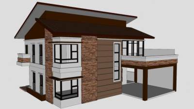 现代两层别墅建筑住宅房屋SU模型下载_sketchup草图大师SKP模型