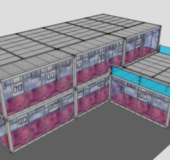 幕墙集装箱建筑SU模型下载_sketchup草图大师SKP模型