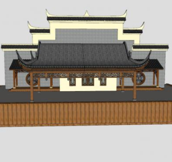 中式乡村戏台古建SU模型下载_sketchup草图大师SKP模型