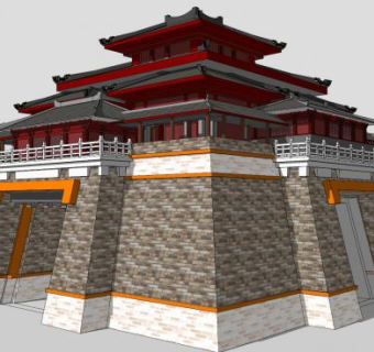 中式古建城楼SU模型下载_sketchup草图大师SKP模型