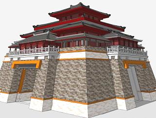 中式古建城楼SU模型下载_sketchup草图大师SKP模型