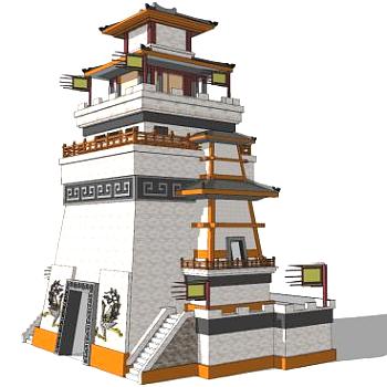 中式汉代风格古建城楼SU模型下载_sketchup草图大师SKP模型