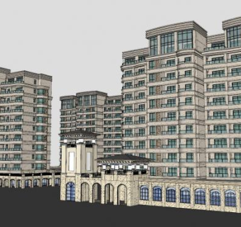 新中式古典小区楼房建筑SU模型下载_sketchup草图大师SKP模型