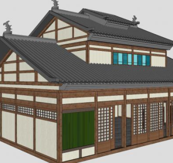 日式澡堂古建筑SU模型下载_sketchup草图大师SKP模型