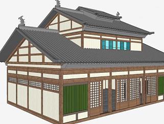 日式澡堂古建筑SU模型下载_sketchup草图大师SKP模型