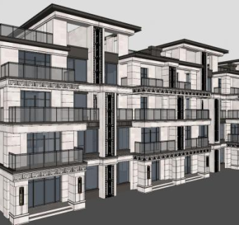 欧式现代叠拼别墅建筑SU模型下载_sketchup草图大师SKP模型