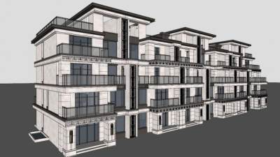 欧式现代叠拼别墅建筑SU模型下载_sketchup草图大师SKP模型