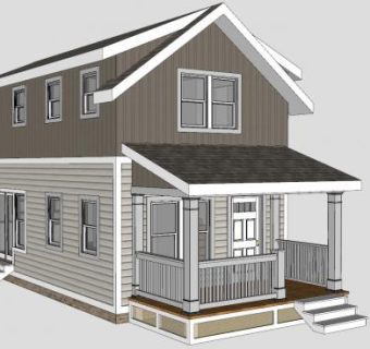 美式二层别墅住宅SU模型下载_sketchup草图大师SKP模型