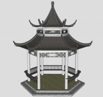 中式双层亭子凉亭SU模型下载_sketchup草图大师SKP模型