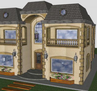 法式风格别墅SU模型下载_sketchup草图大师SKP模型