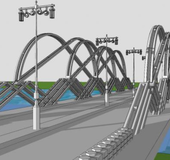 双通道大桥桥梁SU模型下载_sketchup草图大师SKP模型
