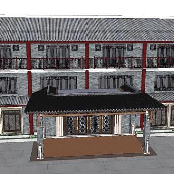 民国风格酒店仿古建筑SU模型下载_sketchup草图大师SKP模型