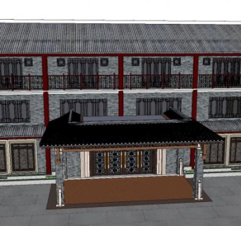 民国风格酒店仿古建筑SU模型下载_sketchup草图大师SKP模型