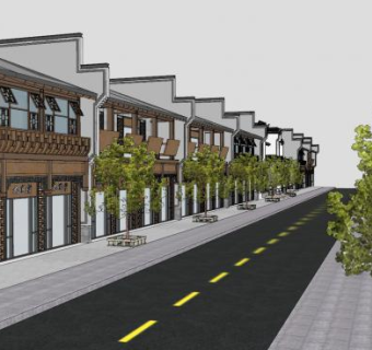 中式商业街沿街商铺建筑SU模型下载_sketchup草图大师SKP模型