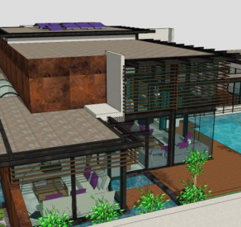 私人住宅别墅二层带游泳池SU模型下载_sketchup草图大师SKP模型