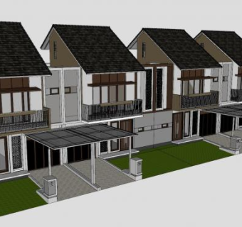 现代风联排别墅SU模型下载_sketchup草图大师SKP模型