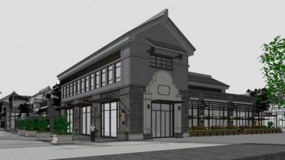 中式民国风建筑住宅SU模型下载_sketchup草图大师SKP模型