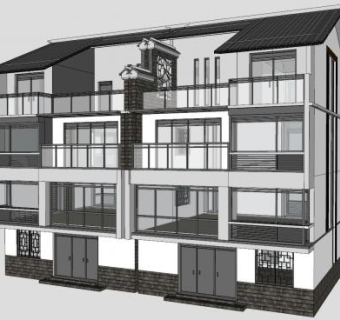 中式农村乡村豪华别墅建筑SU模型下载_sketchup草图大师SKP模型