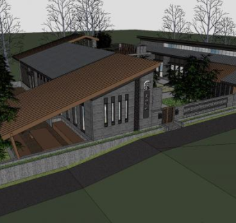 中式院落民宿建筑SU模型下载_sketchup草图大师SKP模型