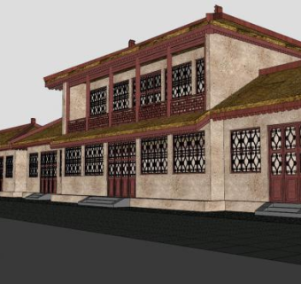 中式民族风情民居建筑SU模型下载_sketchup草图大师SKP模型