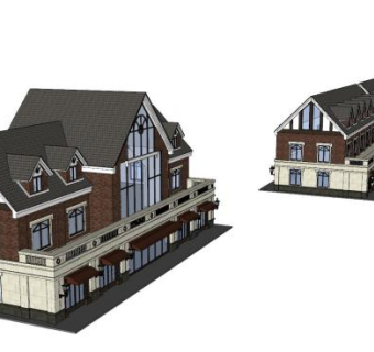 英式风格商业街商铺建筑SU模型下载_sketchup草图大师SKP模型