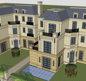 欧美风格三层别墅建筑SU模型下载_sketchup草图大师SKP模型
