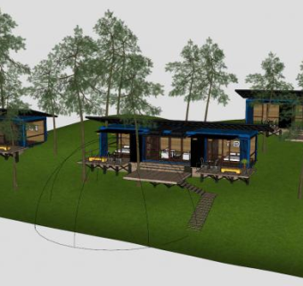 集装箱观景山地木屋SU模型下载_sketchup草图大师SKP模型