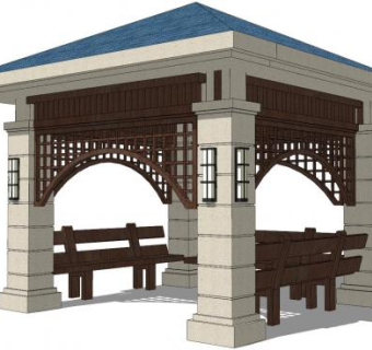 欧式凉亭亭子带座椅SU模型下载_sketchup草图大师SKP模型