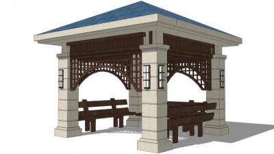 欧式凉亭亭子带座椅SU模型下载_sketchup草图大师SKP模型